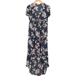 LOVESTITCH Floral High/low Dress In Midnight Blue
